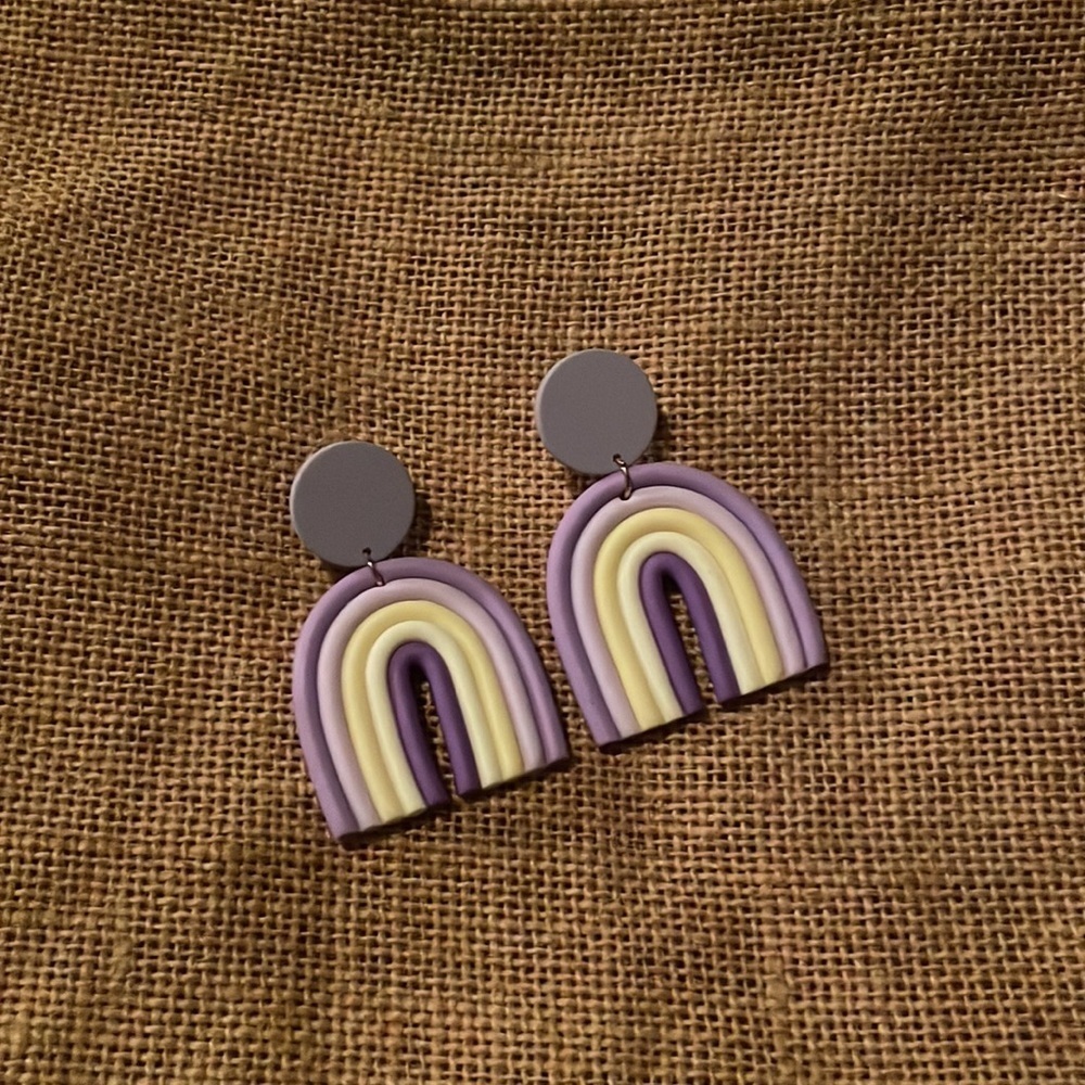 Clay Boho Clay Purple yellow Rainbow earrings New Y2k 90s - Picture 6 of 6